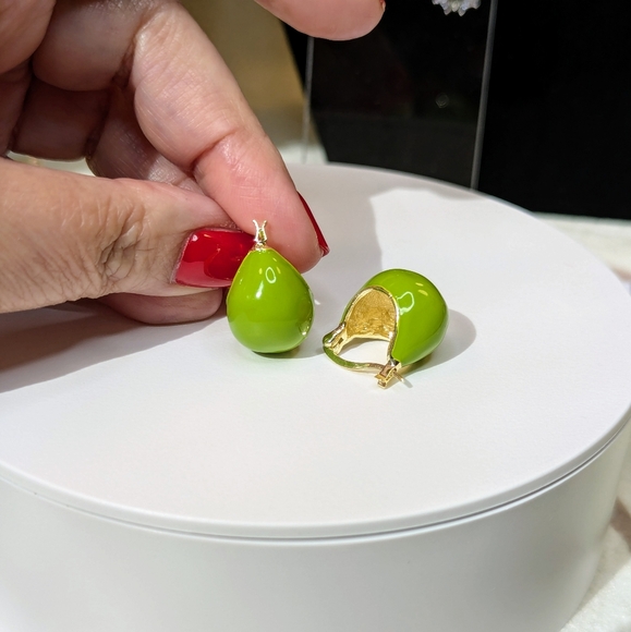 Peridot Green Enamel Earrings - Picture 4 of 4